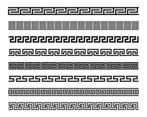 Poster Set of greek key borders. Geometric meander. Meander geometric ornamental borders. Greek pattern border © top dog