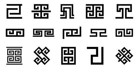 Set of greek key borders element. Geometric meander. Meander geometric ornamental. Greek pattern border - obrazy, fototapety, plakaty