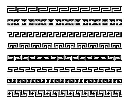 Set of greek key borders. Geometric meander. Meander geometric ornamental borders. Greek pattern border