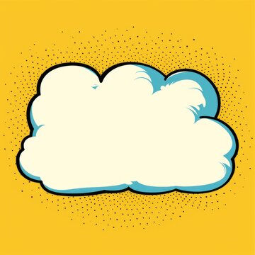 Empty comic speech bubble in form of cloud and rays on yellow background.