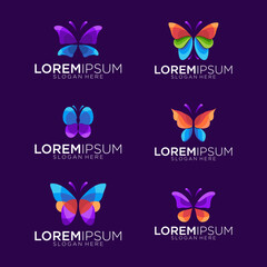 collection of colorful butterflies logo design vector