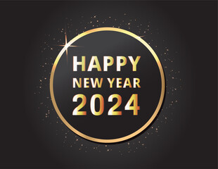 Happy new year 2024. Gold circle frame. Luxury style banner. Vector illustration.