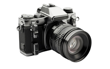 Black Color Digital Camera on White or PNG Transparent Background.