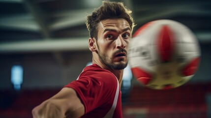 Handball Player Focused on the Ball - obrazy, fototapety, plakaty