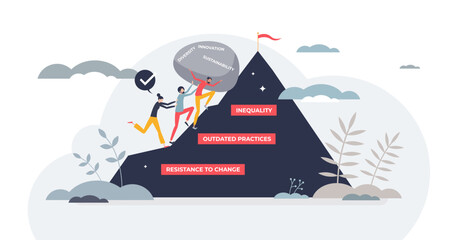 Driving change in workplace with Gen Z as main force tiny person concept, transparent background.