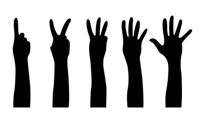 Obraz premium Raised hands Black and white vector icon.