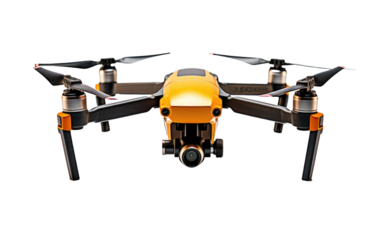 Yellow Color Stylish Drone Camera on White or PNG Transparent Background.
