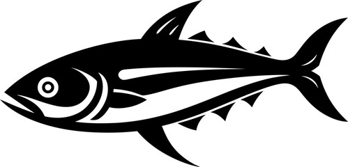 Tuna fish silhouette in black color. Vector template for laser cutting wall art.