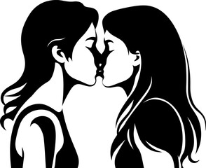 Kissing lesbian women silhouette in black color. Vector template for laser cutting wall art. - obrazy, fototapety, plakaty