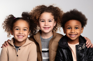 Cheerful Young Kids: Smiling Faces with Cute Teeth on White Background