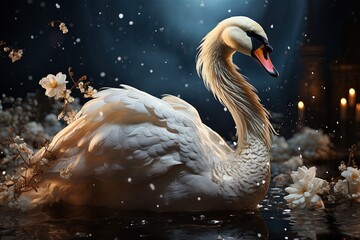 graceful swan witch animal illustration