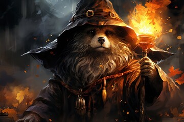 Majestic grizzly bear witch animal illustration
