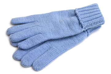 Blue woolen knitted gloves - obrazy, fototapety, plakaty