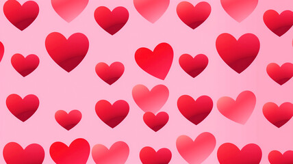 Red hearts on pink background, festive Valentine's Day greeting background