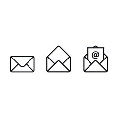  Mail envelope icon set. Closed envelope, open with a letter, with a check mark and email.
