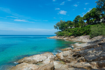 Scene of beautiful sea and blue sky at Naithon beach