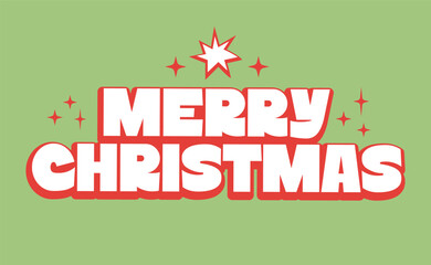 Merry christmas lettering. Vintage design in green and red. Xmas typographic banner design.