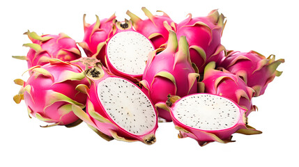 Collection of cut dragon fruits with white flesh cut out