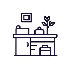 vector illustration in flat linear style desk for work, office