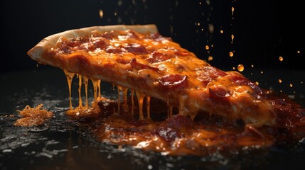 A piece of pizza. A piece of food in oil.  - obrazy, fototapety, plakaty