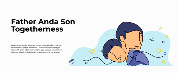 World Kindness Day vector illustration of a father hugging his son. Modern flat in continuous line style.