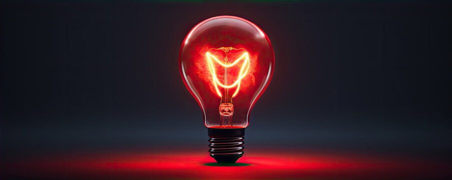 Lightbulb with red heart shape inside. Bulbs on black background.