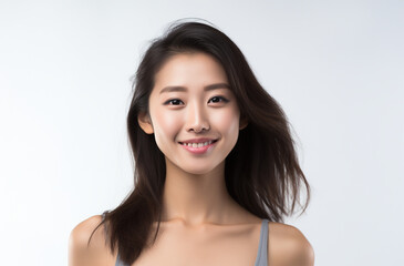 Beautiful Asian Model: Smiling at Camera, White Background