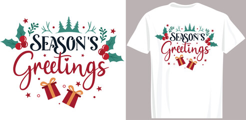 Christmas T-Shirt Design: Festive Merchandise and Hand-Drawn Typography for Christian Quotes on Apparel Fashion - obrazy, fototapety, plakaty