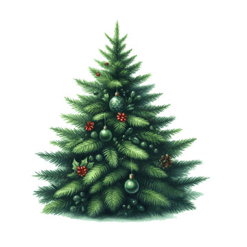 green Christmas tree watercolor paint for x-mas card decor