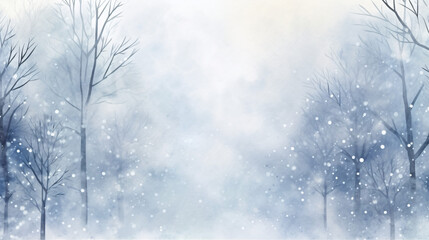 White watercolor snowfall in the forest winter
