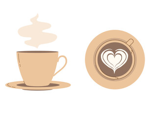 A cup of coffee - side view and view from above. Modern flat vector illustration isolated on white background
