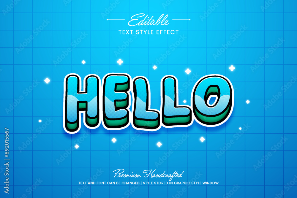 Poster hello title vector graphic style. editable vector 3d text effect.