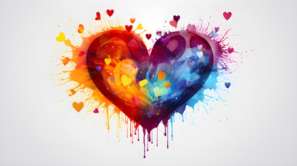 LGBTQ rainbow made of hearts on a white background, forming a colorful heart made of splashes,