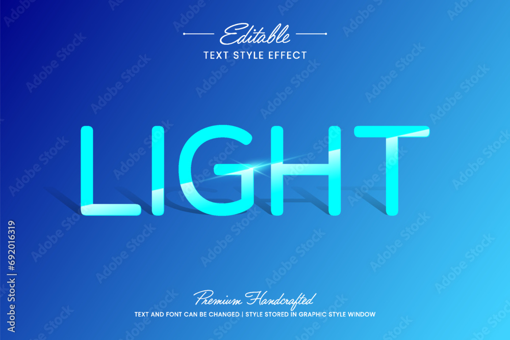 Poster Light and shadow vector graphic style on gradient background. Editable vector 3D text effect.