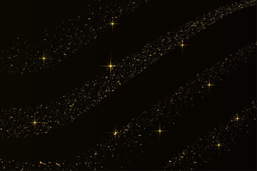 Golden and shiny glitter with sparkle stars on dark background