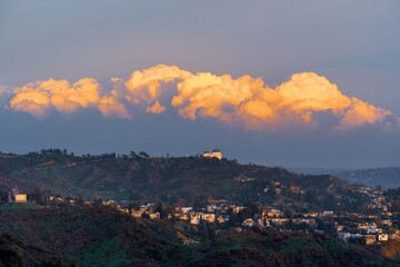 Vibrant Clouds Above Griffith Observatory at Sunset