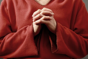 praying to god with hands together woman praying with white background with people stock image...