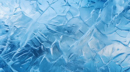Ice texture of frozen glass with overflows of blue shades