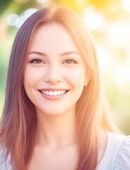 Naklejka premium Pretty woman portrait. AI generated illustration