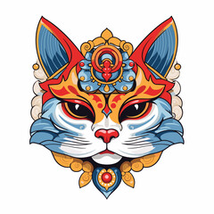 Vector Ornate Cat Head. Patterned Tribal Monochrome Design. Vector illustration in Chinese style