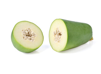  Half of green papaya isolated on white backgrond