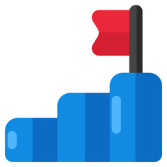 Flag on mountains showcasing missing accomplished concept icon