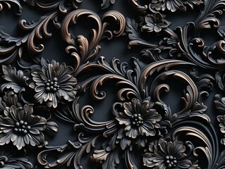 Seamless barocco scrollwork pattern venzel and whorl Royal vintage Victorian Gothic Rococo background - obrazy, fototapety, plakaty