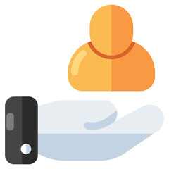 User on hand, icon of employee care 