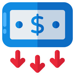 A colored design icon of dollar value decrease 