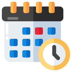 Clock with calendar, icon of timetable - obrazy, fototapety, plakaty