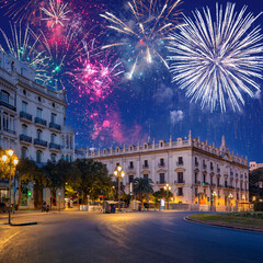 Fireworks display over the Valencia city, Spain