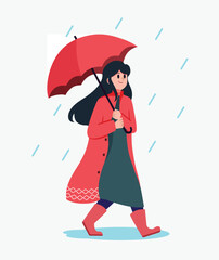 Vector walking in the rain concept illustration