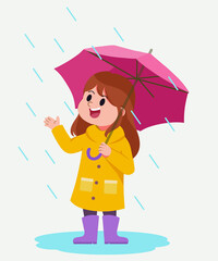 Vector Happy girl use umbrella rain day