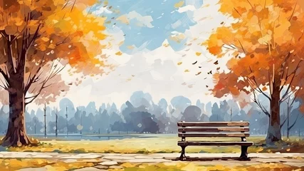 Fototapeten 秋の公園とベンチ_3 © mamemo